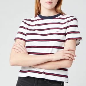 Image of Tommy Jeans Womens TJW Regular Contrast Baby T-Shirt - White - XS