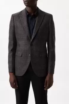 Image of Mens Slim Fit Brown And Burgundy Multi Check Blazer