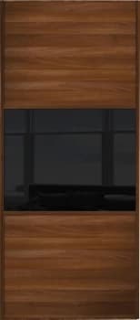 Image of Wickes Sliding Wardrobe Door Wideline Walnut Panel and Black Glass - 2220 x 914mm