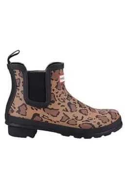 Image of Hunter Original Chelsea Leopard Print Ankle Wellingtons - Leopard, Brown, Size 5, Women