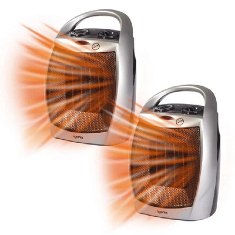 Image of Igenix Ceramic Electric Fan Heater (2 Pack) Silver