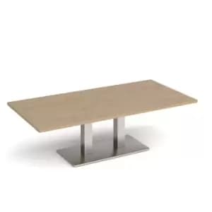Image of Eros rectangular coffee table with flat brushed steel rectangular base and twin uprights 1600mm x 800mm - kendal oak