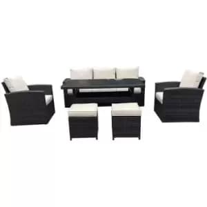 Image of 7 Seater Wicker Set Dark Brown Rattan 3 Seat Sofa, Table, 2 Chairs, 2 Stools Indoor Outdoor Garden Furniture Patio Conservatory