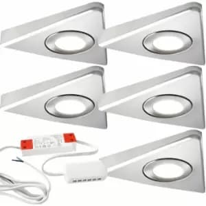 Image of 5x brushed nickel Triangle Surface Under Cabinet Kitchen Light & Driver Kit - Warm White led