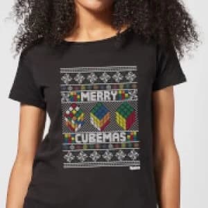 Image of Rubiks Merry Cubemas Womens Christmas T-Shirt - Black