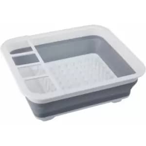 Image of Premier Housewares - Grey White Collapsible Dish Rack / Cutlery Drainer Rectangular Portable Compact Convenient for Everyday Use w37 x d31 x h13cm