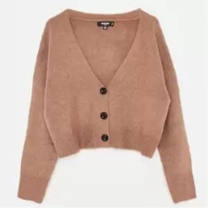 Image of Missguided Petite Button Front Oversized Fluffy Knit Cardigan - Brown