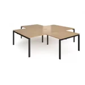 Image of Bench Desk 4 Person With Return Desks 2800mm Oak Tops With Black Frames Adapt