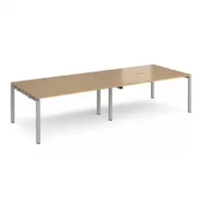 Image of Bench Desk 4 Person Rectangular Desks 3200mm Oak Tops With Silver Frames 1200mm Depth Adapt