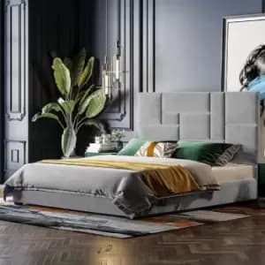 Image of Conmo Upholstered Beds - Plush Velvet, Double Size Frame, Silver - Silver