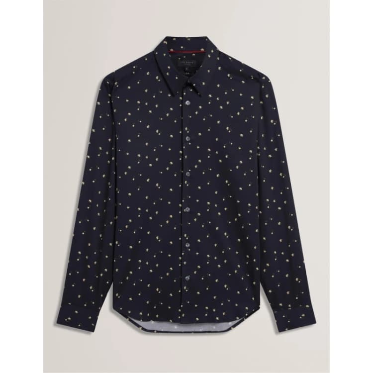 Image of Ted Baker Mens Long Sleeve Floral Patterned Shirt Navy male S (2)