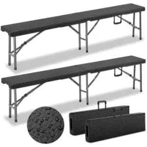 Image of Casaria - 2x Folding Garden Bench »Malmo« 180cm Carry Handles Poly Rattan Design Plastic Foldable Camping Black