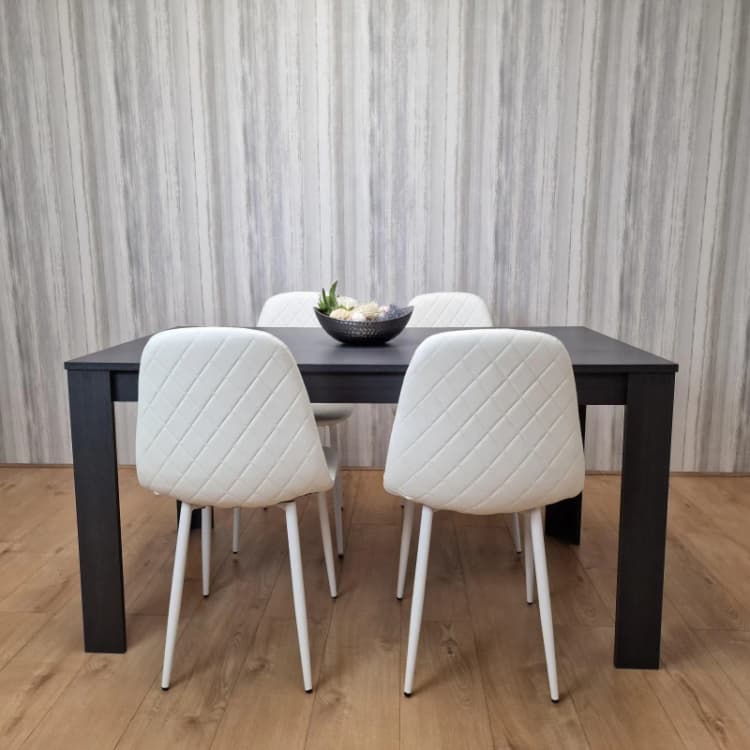 Image of KOSY KOALA KOSY KOALA Grey Dining Table with 4 White Stitched Chairs, Stylish Dining Set in Dark Green Dark Green One Size Unisex 5060711587288