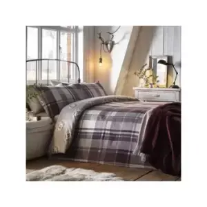 Image of Dreams & Drapes Colville Check Printed Reversible Duvet Cover Set, Plum, Double