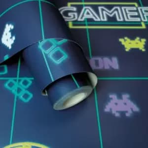 Image of Holden Decor Gamer Navy/Neon Yellow Wallpaper