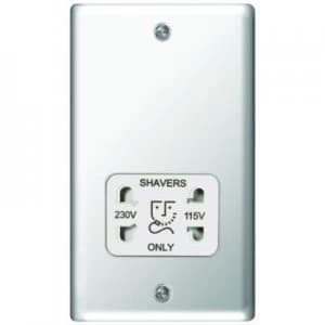 Image of Wickes Twin Raised Plate Dual Voltage Shaver Socket - Polished Silver