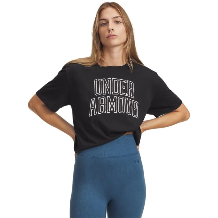 Image of Under Armour Womens Varsity Oversized T-Shirt Black/White female 14 (L)