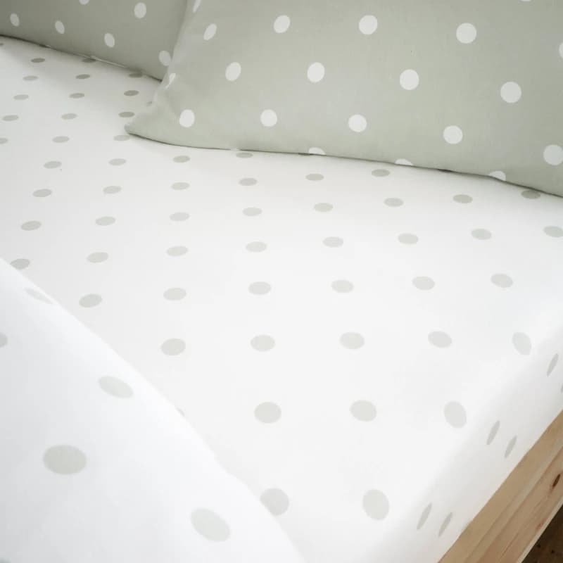 Image of Catherine Lansfield Polka Dot Brushed Bed Linen Fitted Sheet Green