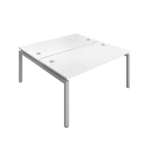Image of Telescopic Sliding 8 Person Bench with Cable Port and White Frame - 1600mm - White