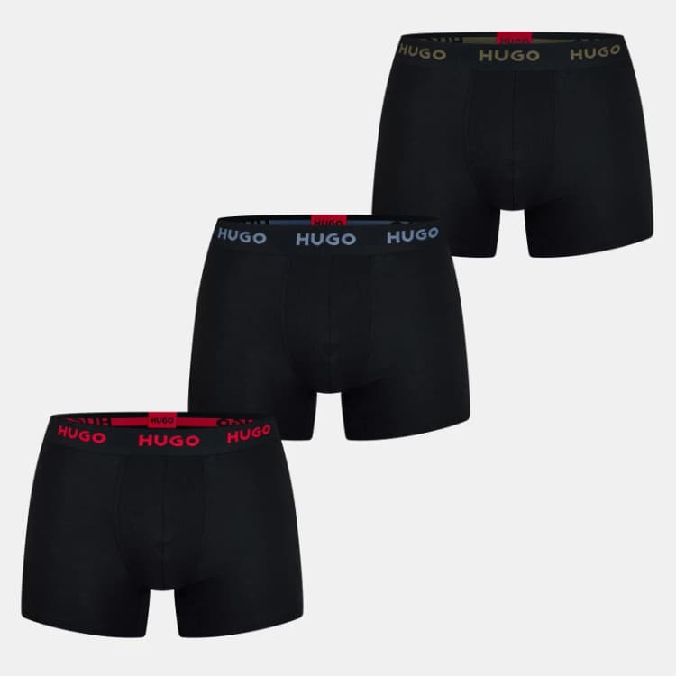 Image of HUGO 3 Pack Boxer Briefs Black (Red/Blue/Green) M