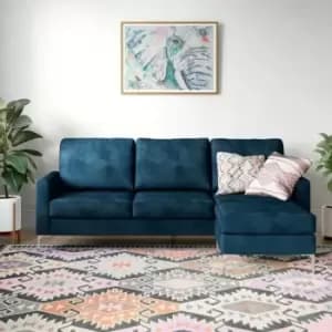 Image of Chapman Velvet Sectional Sofa With Chrome Legs Blue By Novogratz