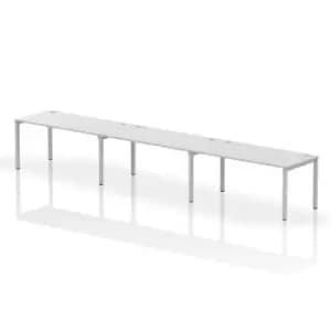 Image of Impulse Bench Single Row 3 Person 1600 Silver Frame Office Bench Desk White