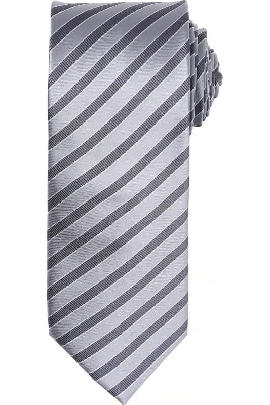 Image of Premier Premier Men Double Stripe Pattern Formal Business Tie in Metallic Silver Metallic Silver One Size Male 5057080770632