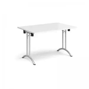 Image of Rectangular folding leg table with silver legs and curved foot rails