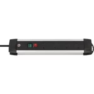 Image of Premium-Alu-Line Extension Lead FB with Safety Fuse Reset Button 4-way 3m H05VV-F 3G1.5 black/silver with 13A fuse *GB*