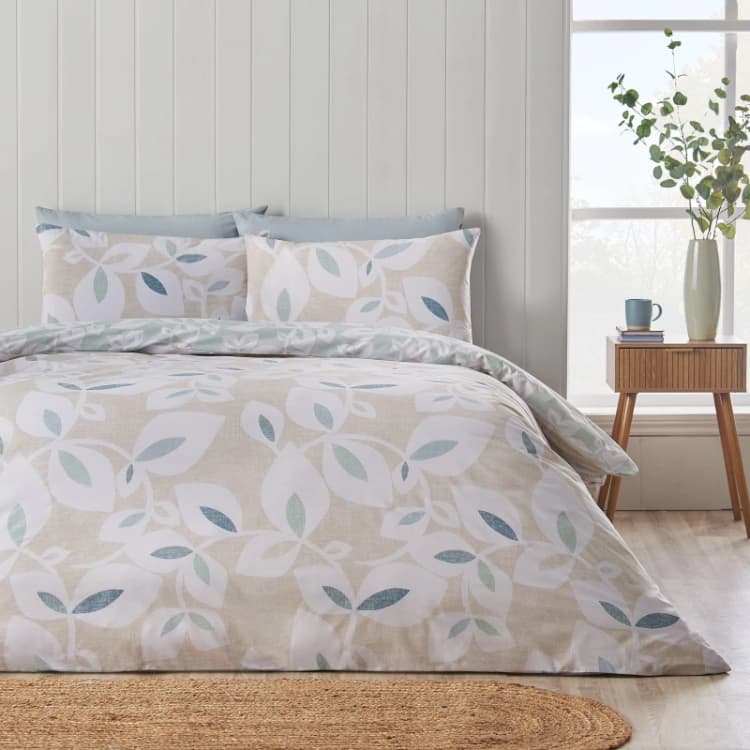 Image of Catherine Lansfield Inga Leaf Duvet Cover Bedding Set Natural