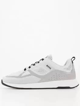 Image of BOSS BOSS Titanium Tech Knit Runner Trainers, White, Size 6, Men