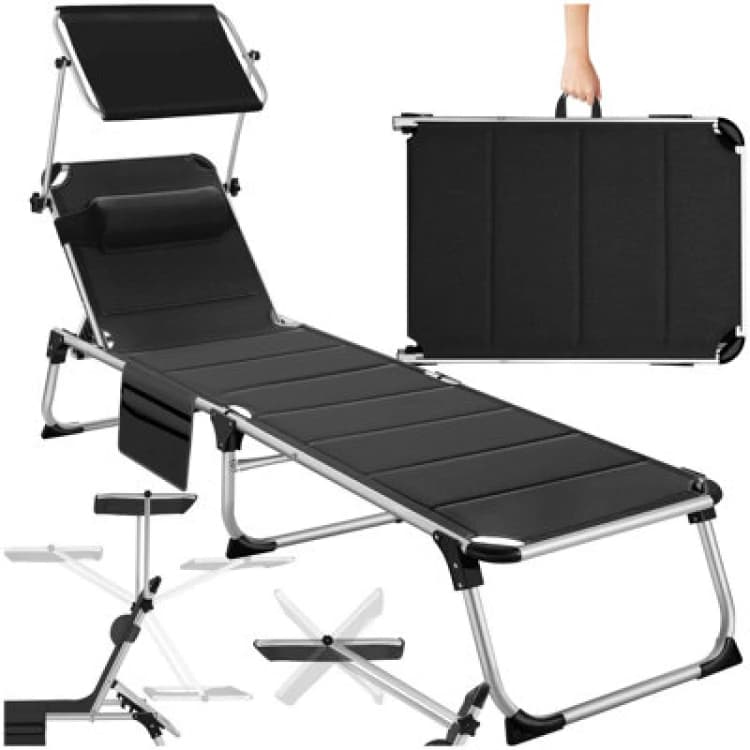 Image of Tectake 1 Sun Lounger Lorella - Padded, Foldable, With Aluminium Frame - Black