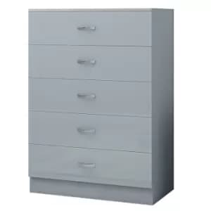 Image of Chilton Modern 5 Drawer Chest - High Grey Gloss - Grey