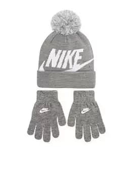 Image of Nike Swoosh Pom Beanie & Glove Set, Grey