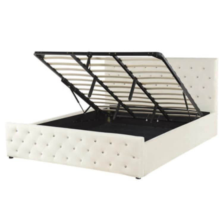 Image of Beliani Ottoman Bed Velvet Amiens 180 X 200 Cm (Eu Super King) Light Beige