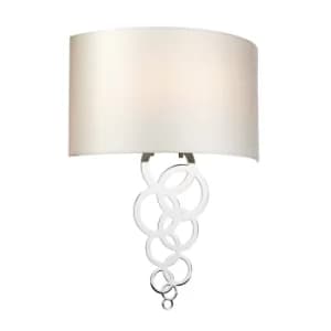 Image of Curtis Large 2 Light Wall Light, Polished Chrome, Ivory Faux Silk Shade