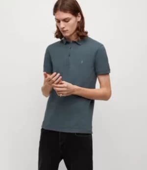 Image of AllSaints Mens Reform Short Sleeve Polo Shirt, Stormy Blue, Size: XS