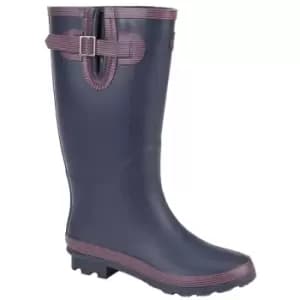 Image of StormWells Womens/Ladies Rubber Wide Leg Wellington Boots (7 UK) (Navy Blue/Red)