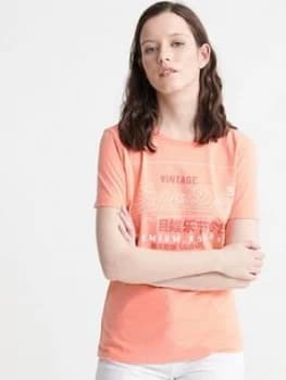 Image of Superdry Organic Cotton Premium Goods Label Outline T-Shirt - Pink, Size 6, Women