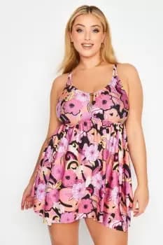 Image of Retro Floral Print Hanky Hem Swim Dress