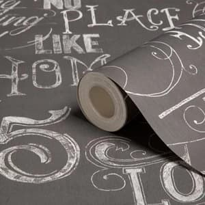 Image of Graham & Brown Superfresco Grey Chalkboard calligraphy Smooth Wallpaper