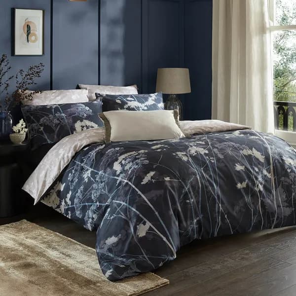 Image of Graham & Brown Flower Press Duvet Set, Super King, Indigo