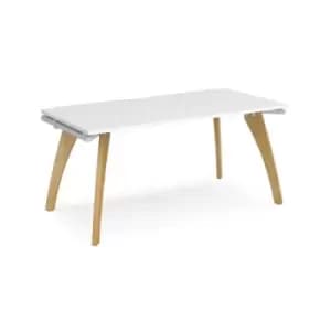 Image of Bench Desk Single Person Rectangular Desk 1600mm White Tops With White Frames 800mm Depth Fuze