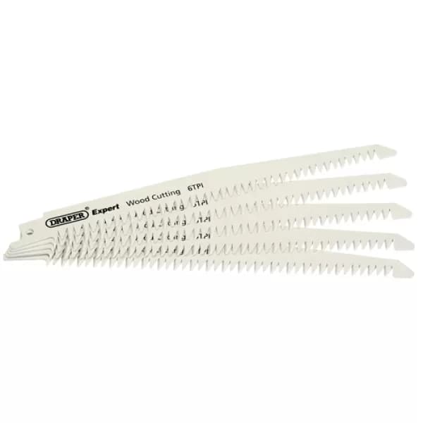 Image of Draper Expert 300mm 6tpi Bi-Metal Reciprocating Saw Blades for Wood Cutting - Pack of 5 Blades