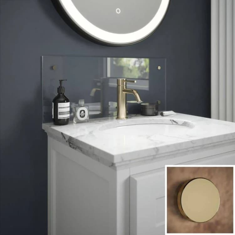 Image of Clear Glass Bathroom Splashback (brass Caps) 250Mm X 600Mm X 4Mm SB52164