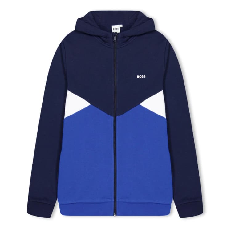 Image of Boss Kids Block Zip Hoodie Navy 849 male 14 Yrs