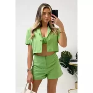 Image of I Saw It First Green Linen Tailored Shorts - Green