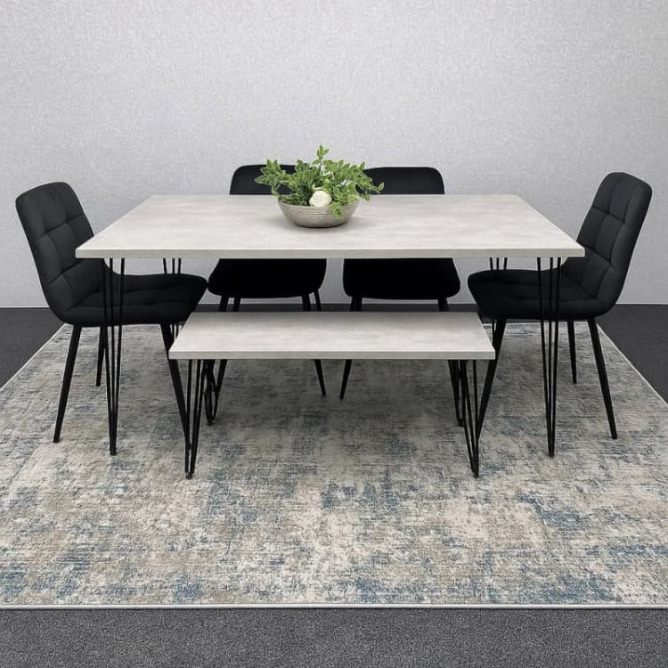 Image of KOSY KOALA Dining Table With 4 Chairs Modern Dining Table Set With 4 Black Chairs & 1 Bench Dining Room Furniture in Brown Brown Unisex