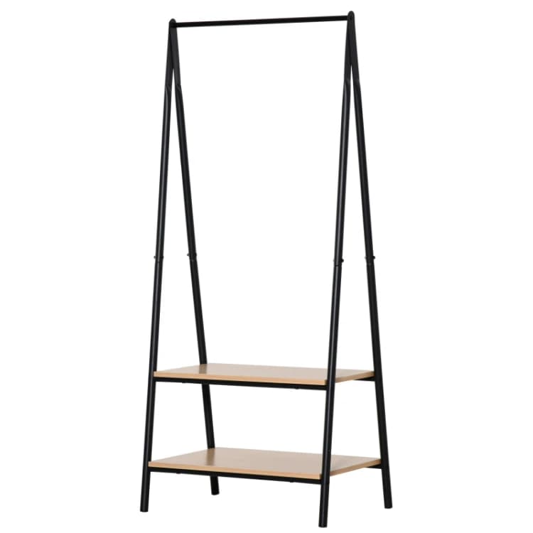 Image of HOMCOM Garment Rack: Freestanding Metal Rail with 2-Tier Shelves, Bedroom & Entryway Storage, Black Aosom UK