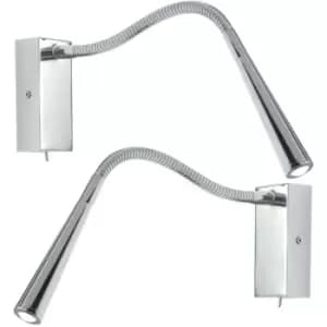Image of 2 Pack - Adjustable LED Wall Light Warm White Chrome Flexible Bedside Lamp